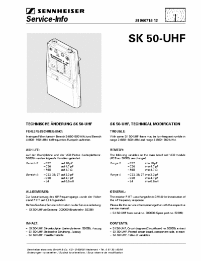 SENNHEISER SK50 Service info